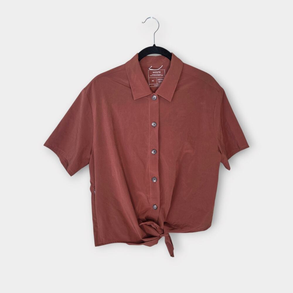 Wayre Short Sleeve Button Up Crop Tie Front Shirt Terracotta Women's XS